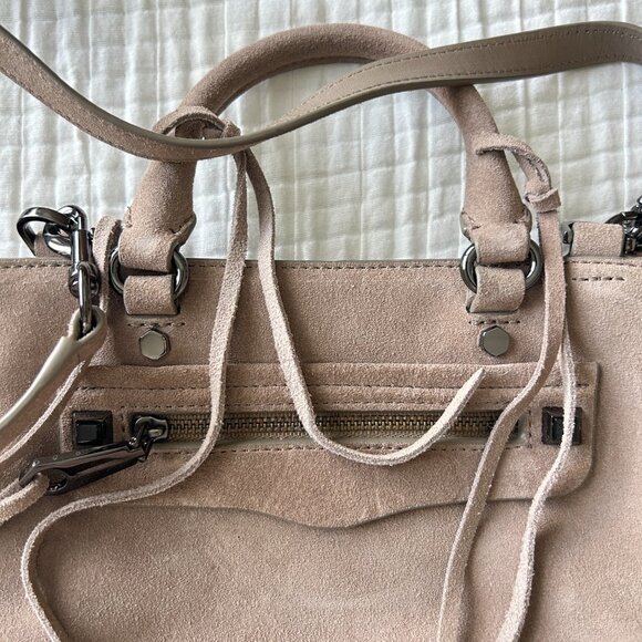 Rebecca Minkoff Mini Regan Satchel Suede Leather Taupe Beige Crossbody Tote - Picture 5 of 13